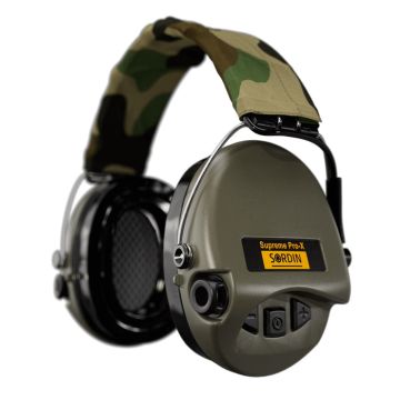 Cascos protección auditiva Sordin Supreme Pro-X Led (Verde con banda textil Camo)