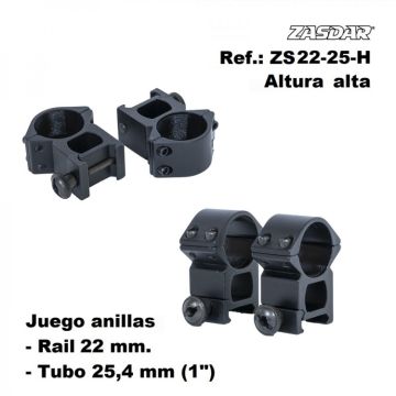 Anillas Zasdar 1" altas - 21 mm weaver picatiny