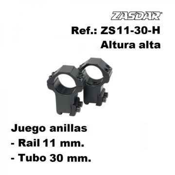 Anillas zasdar 30 mm Cola de milano Altas