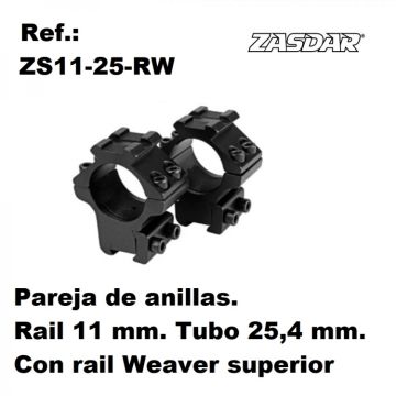 Anillas Zasdar 1" Cola de milano - Con carril superior weaver