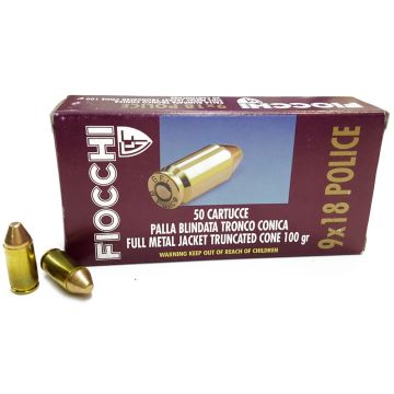 Munición Fiocchi - 9x18 mm Police - 100 grains Blindada troncocónica
