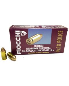Munición Fiocchi - 9x18 mm Police - 100 grains Blindada troncocónica