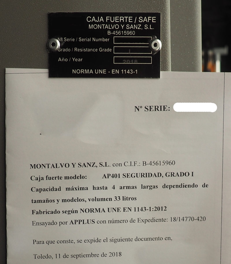 Armero homologado 10 armas largas con visor, Grado I, UNE 1143-1:2019