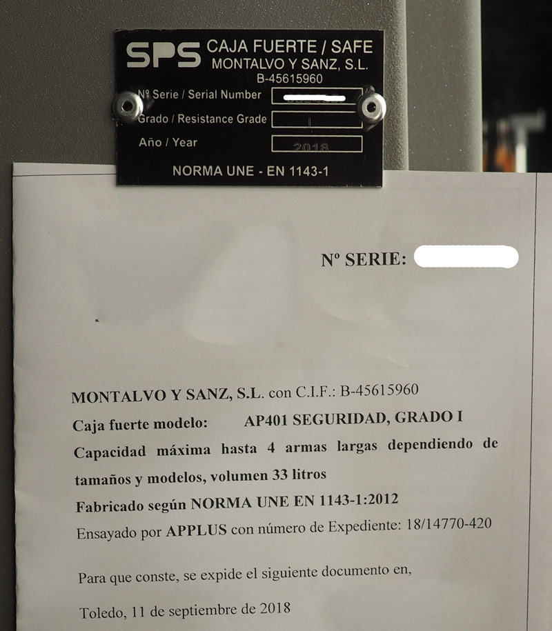 certificado de homologacion del armero SPS