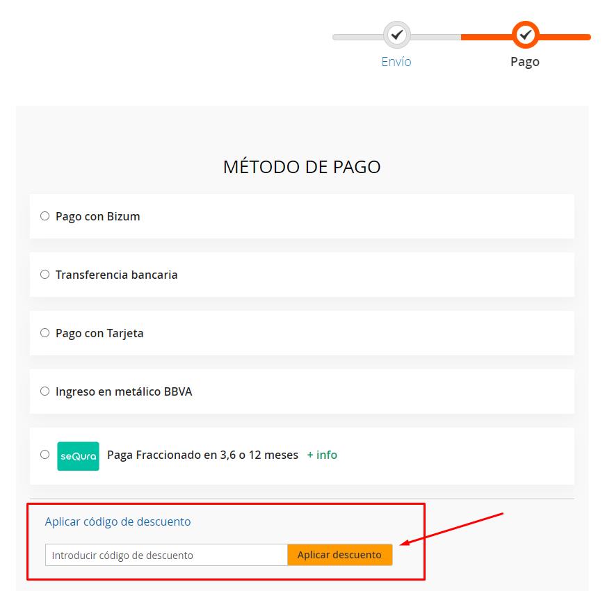 aplicar código descuento Armería BR